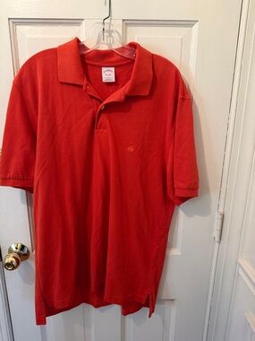 Men’s orange Brooks Brothers original fit performance polo shirt, sz L